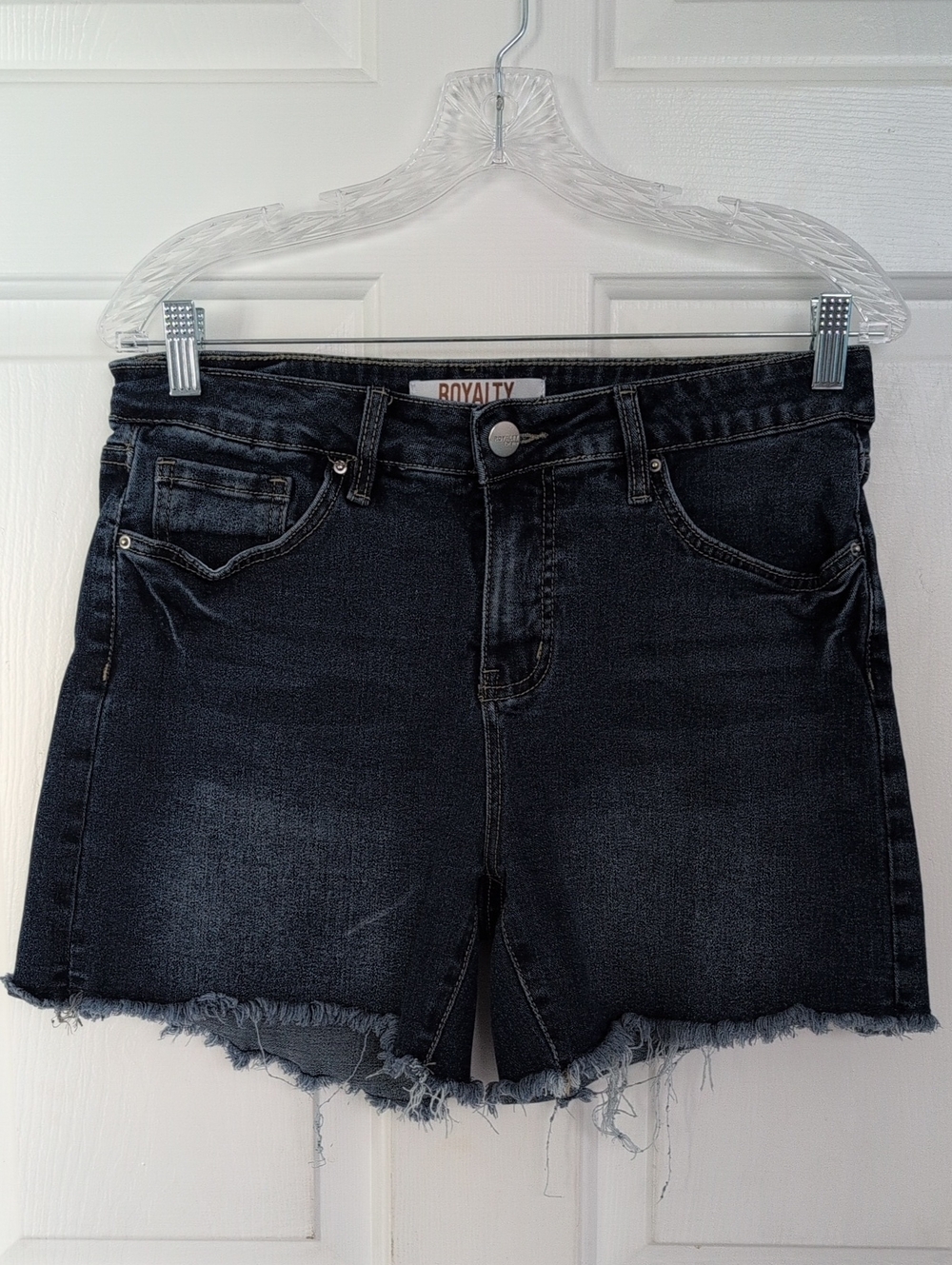 Denim Jean Frayed Hem Shorts Sz 10 Tummy Control Stars & Stripes Royalty For Me - Picture 3 of 12